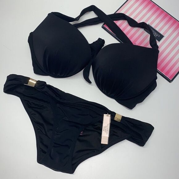 🔥Victoria Secret Swimsuit bikini set black 38C/Small New - Picture 1 of 13
